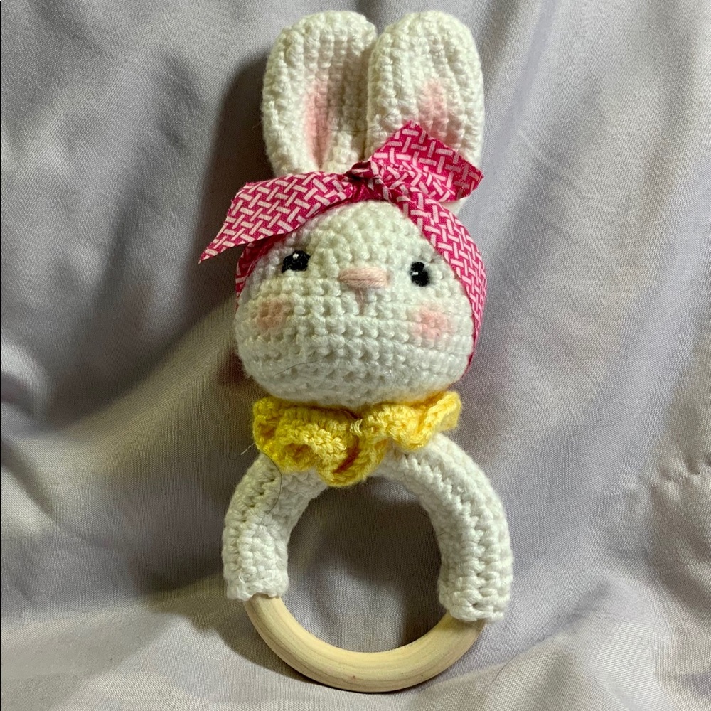 Amigurumi Bunny in a headband Teether and Rattle